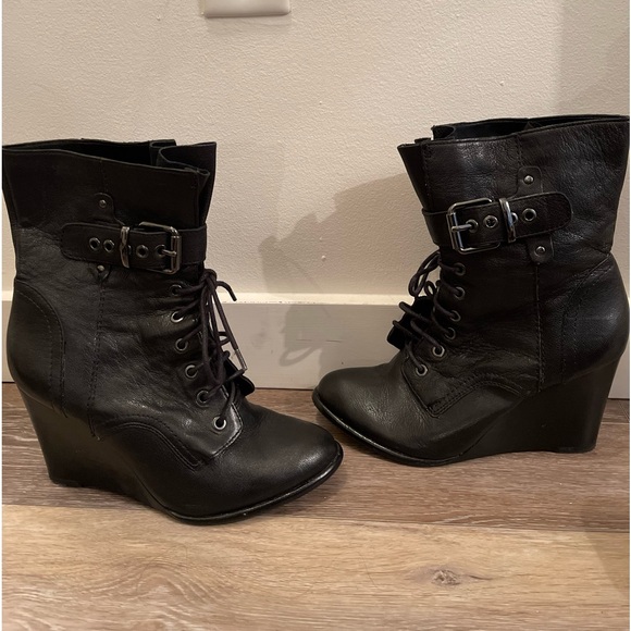 Black leather, ankle boots, - Picture 3 of 4